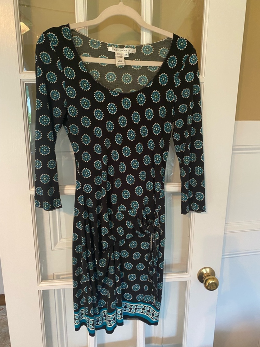 Max Studio Black Dress with Teal Medallion Print